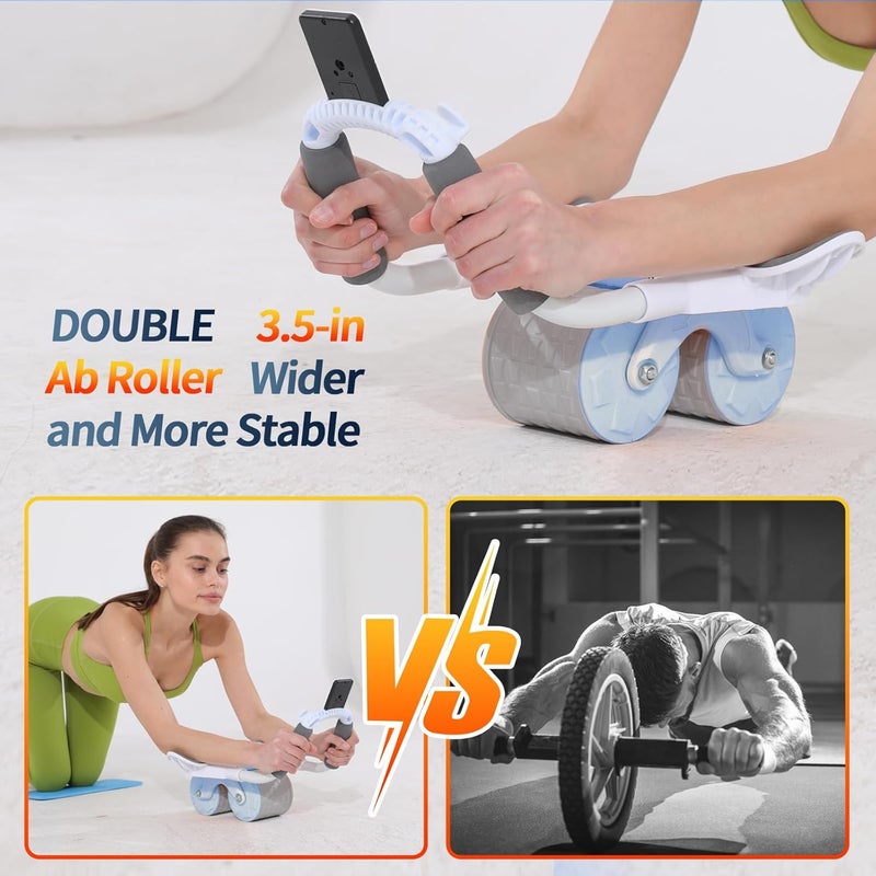 Tixahi Ab Roller Wheel with Timer & Knee Mat, Home Workout Auto Rebound Abdominal Wheel with Elbow Support - Core Workout Equipment for Strengthening Abs, Home Gym Exercise for Women & Men - Image 4
